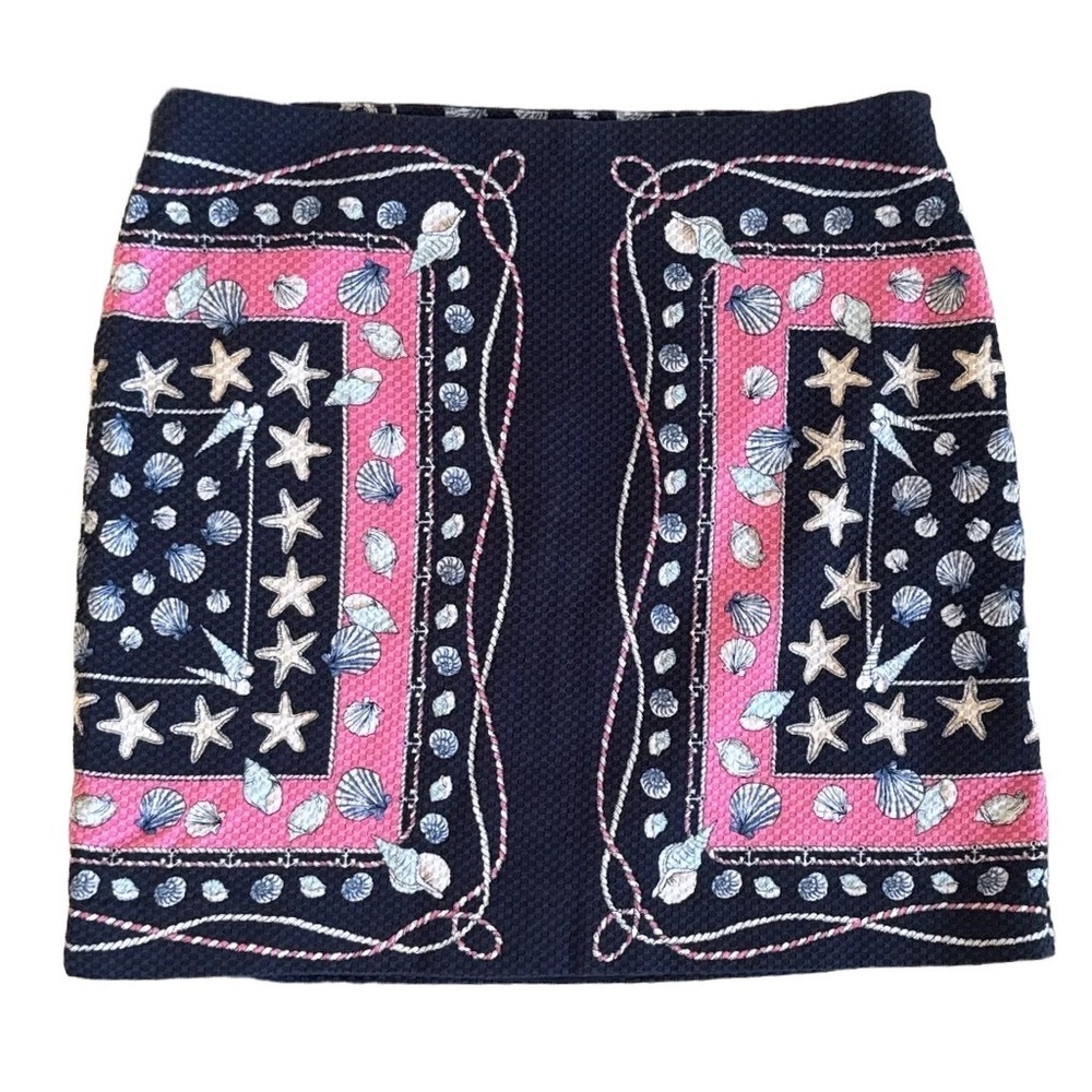 Talbots Petites Navy Pink Nautical Seashell Starfish Mini Skirt Coastal Beach 12 - Picture 3 of 8